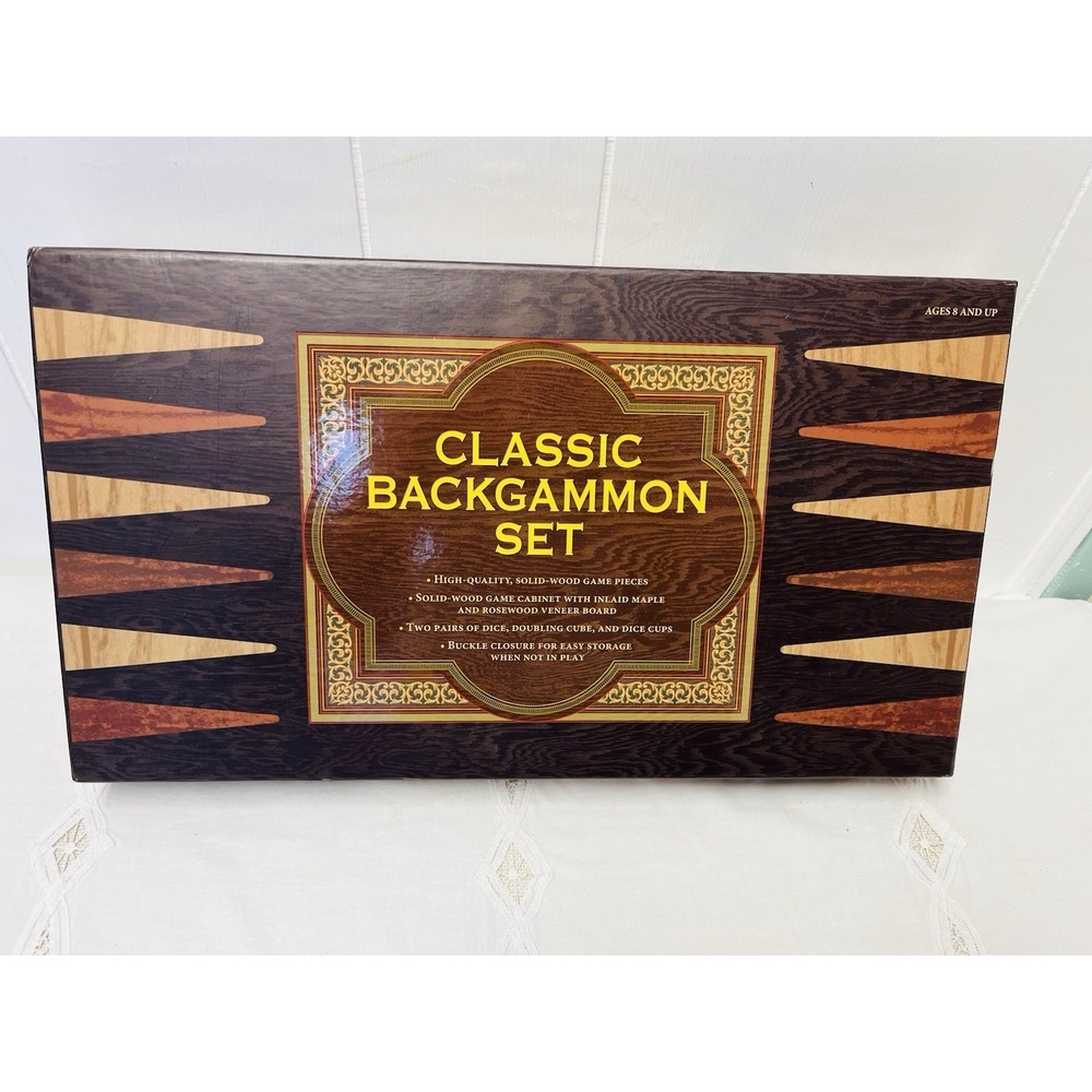 Barns & Noble Classic Backgammon Set Solid Wood Cabinet Maple Rosewood Board NEW